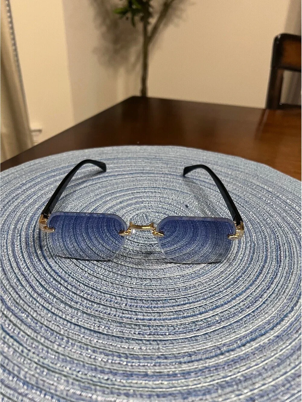 Luxe Rimless Blue Gradient Tint Sunglasses Unisex